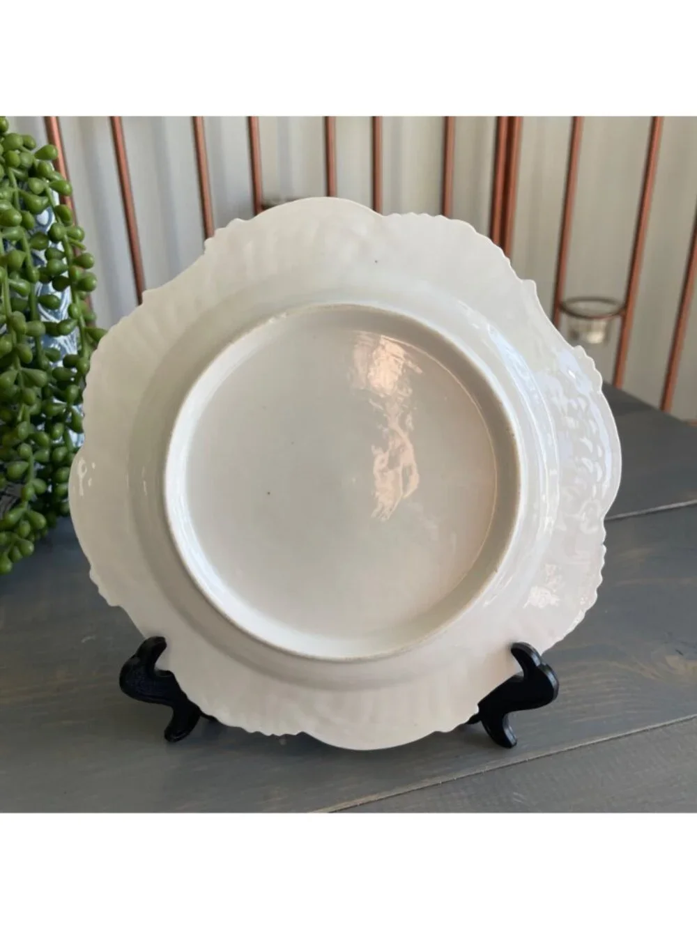Vintage Decorative Porcelain Plate Blue Floral Center Scalloped Molded Edges